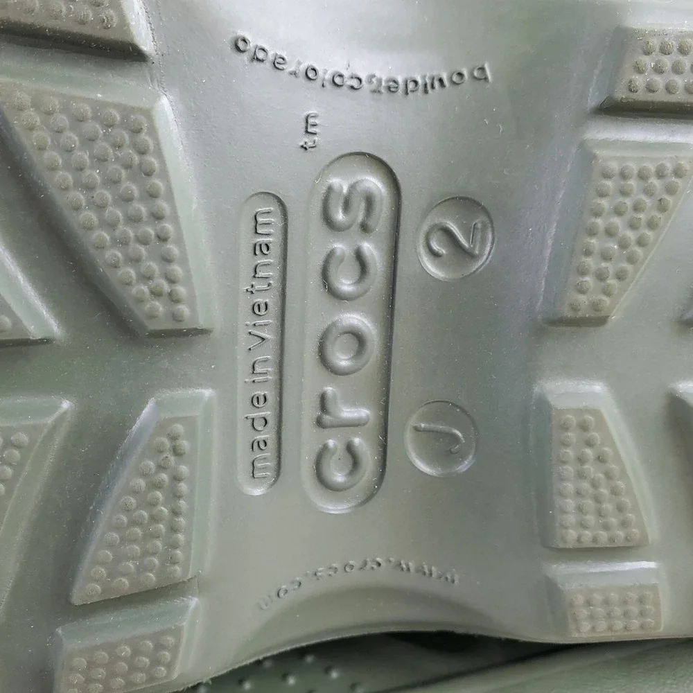 Crocs Handle It Kids Rain Boots Sz 2 Army Green Rubber Handles Slip On Round Toe